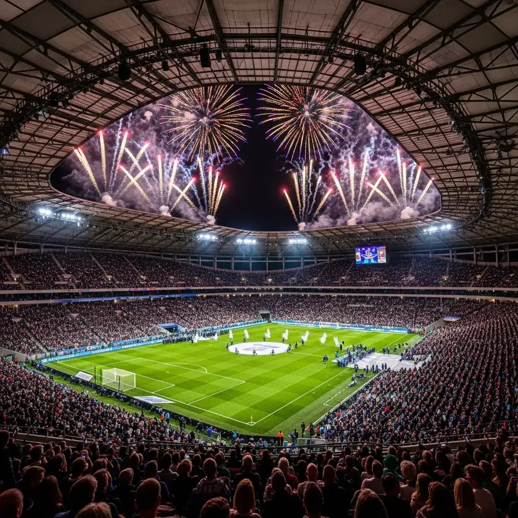 Un stade marocain vibrant rempli de supporters enthousiastes, prêt pour la Coupe du Monde 2030.